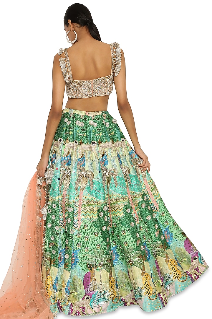 Multi-Colored Wedding Lehenga Set With Print by Payal Singhal at Pernia's Pop Up Shop