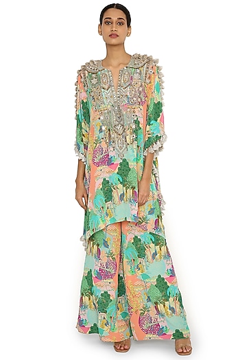 Multi-Colored Printed & Embroidered Kaftan Set by Payal Singhal at Pernia's Pop Up Shop