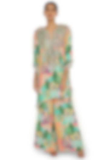 Multi-Colored Printed & Embroidered Kaftan Set by Payal Singhal
