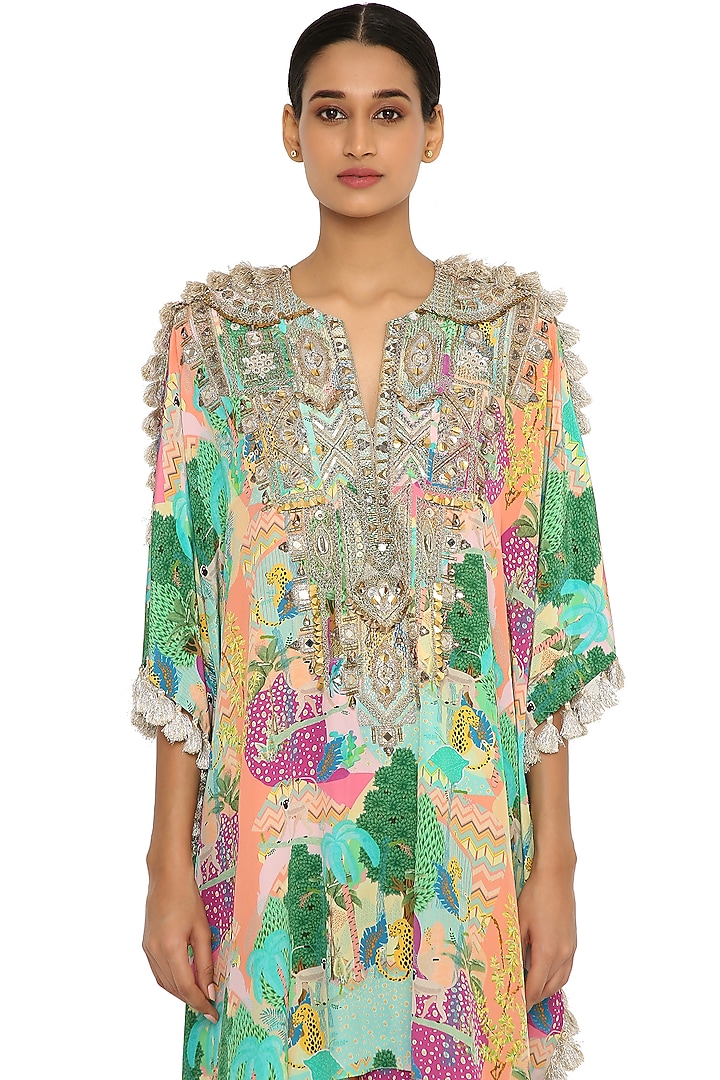 Multi-Colored Printed & Embroidered Kaftan Set by Payal Singhal at Pernia's Pop Up Shop
