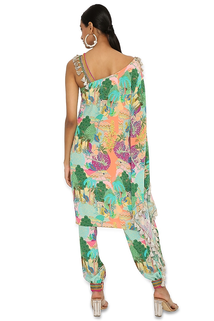Peach Printed & Embroidered Kaftan Set by Payal Singhal at Pernia's Pop Up Shop