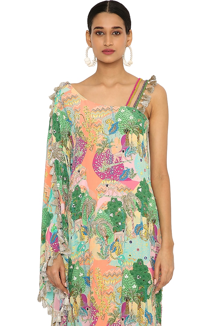 Peach Printed & Embroidered Kaftan Set by Payal Singhal at Pernia's Pop Up Shop