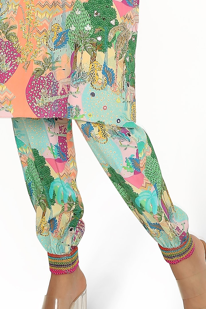 Peach Printed & Embroidered Kaftan Set by Payal Singhal at Pernia's Pop Up Shop