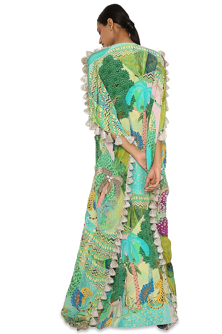 Green Printed & Embroidered Kaftan by Payal Singhal at Pernia's Pop Up Shop