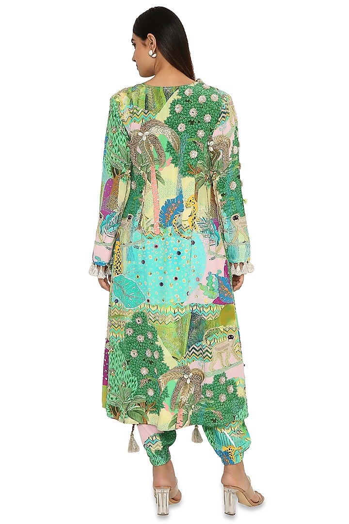 Green Printed & Embroidered Jacket Set by Payal Singhal at Pernia's Pop Up Shop