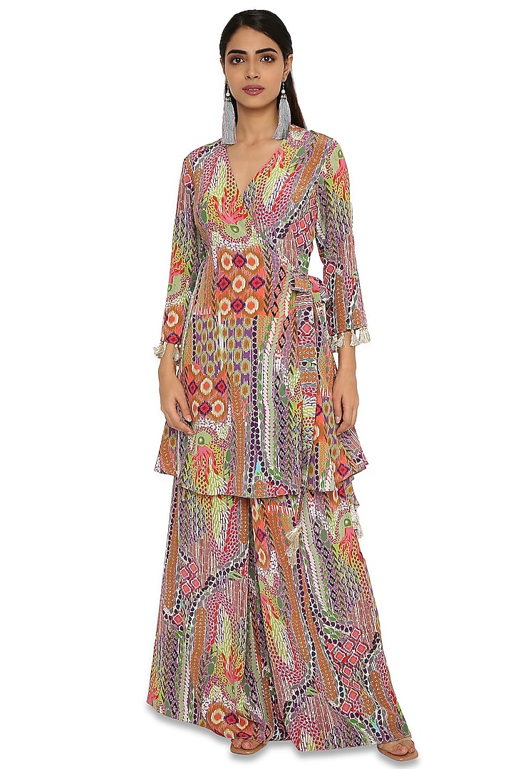 Multi-Colored Crepe Palazzo Pant Set by Payal Singhal