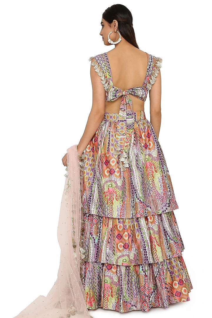 Multi-Colored Crepe Printed Wedding Lehenga Set by Payal Singhal at Pernia's Pop Up Shop