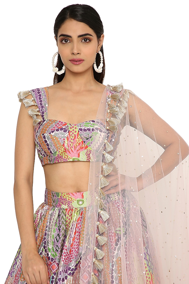 Multi-Colored Crepe Printed Wedding Lehenga Set by Payal Singhal at Pernia's Pop Up Shop
