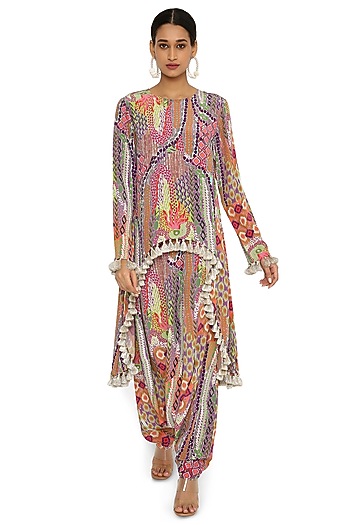 Multi-Colored Crepe Low-Crotch Pant Set by Payal Singhal at Pernia's Pop Up Shop