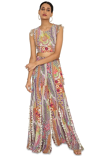 Multi-Colored Crepe Printed Wedding Sharara Set by Payal Singhal at Pernia's Pop Up Shop
