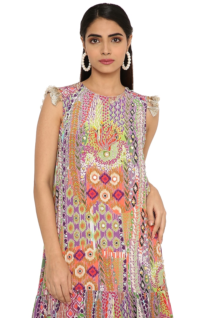 Multi-Colored Crepe Printed Maxi Cocktail Dress by Payal Singhal at Pernia's Pop Up Shop
