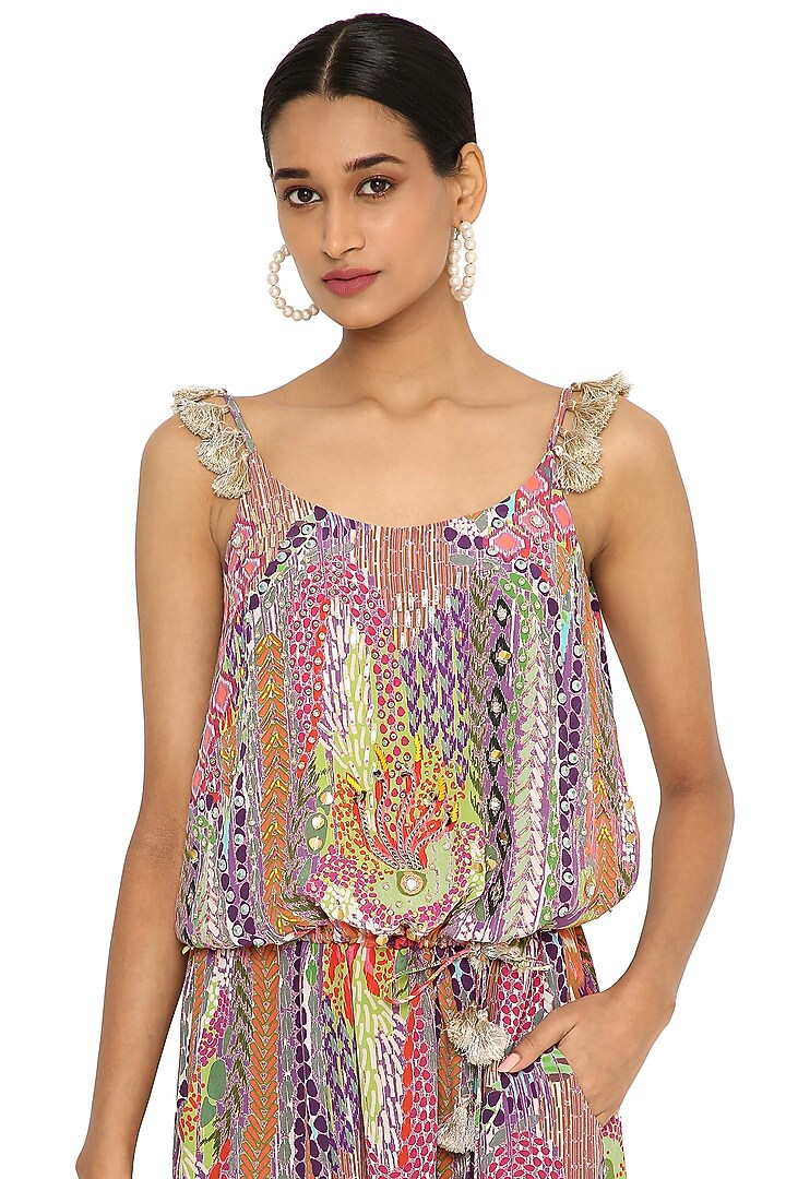 Multi-Colored Crepe Printed Jumpsuit by Payal Singhal at Pernia's Pop Up Shop