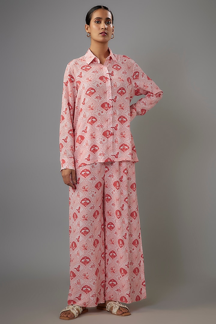 Blush Pink Crepe Safari Printed Co-Ord Set by Payal Singhal at Pernia's Pop Up Shop