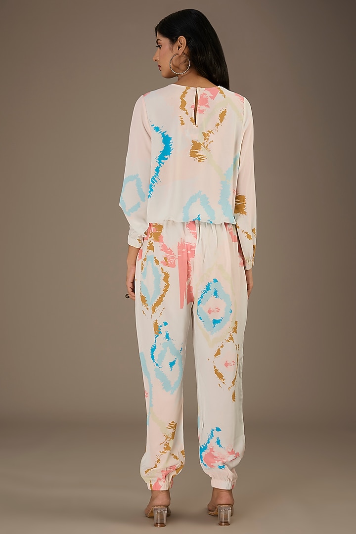White Crepe Ikat Splash Digital Printed Co-ord Set by Payal Singhal at Pernia's Pop Up Shop