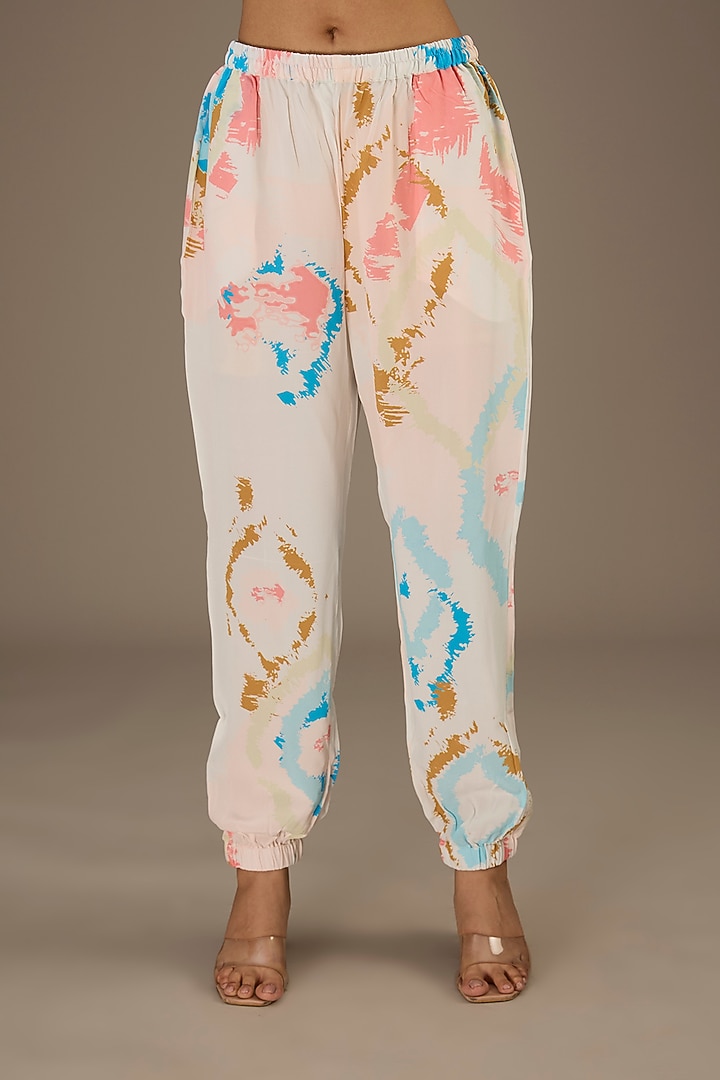 White Crepe Ikat Splash Digital Printed Co-ord Set by Payal Singhal at Pernia's Pop Up Shop