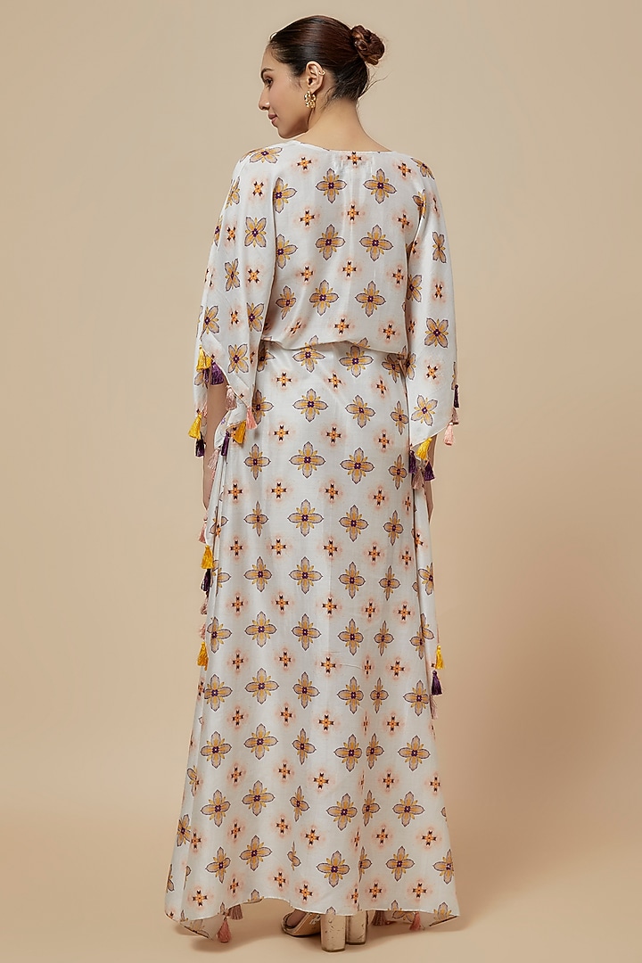 Ivory Silk Mul Printed Kaftan by Payal Singhal at Pernia's Pop Up Shop