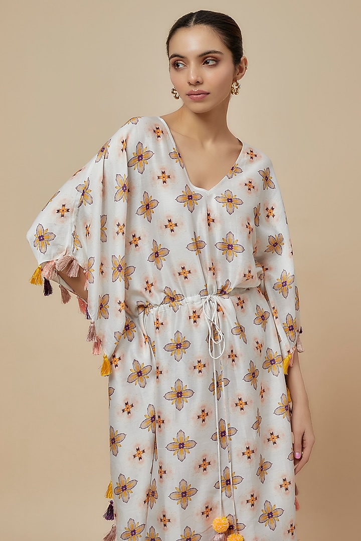 Ivory Silk Mul Printed Kaftan by Payal Singhal at Pernia's Pop Up Shop