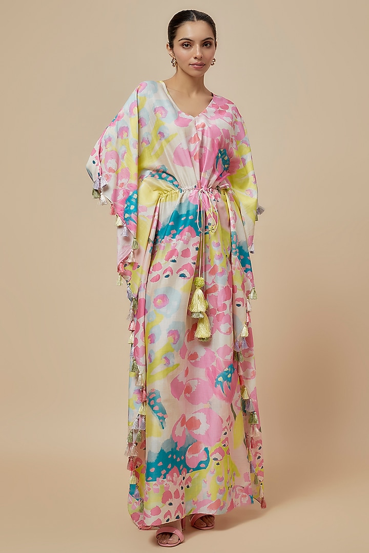 Multi-Colored Silk Mul Printed Kaftan by Payal Singhal at Pernia's Pop Up Shop