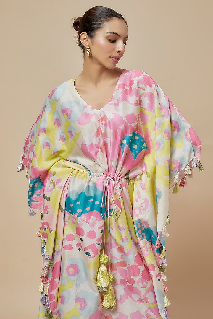 Multi-Colored Silk Mul Printed Kaftan by Payal Singhal at Pernia's Pop Up Shop