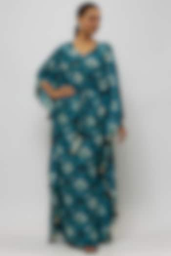 Teal Silk Mul Digital Printed Kaftan by Payal Singhal at Pernia's Pop Up Shop