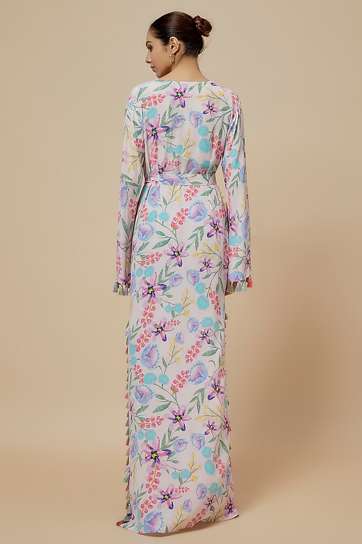 Baby Pink Lavender Crepe Printed Kaftan by Payal Singhal at Pernia's Pop Up Shop