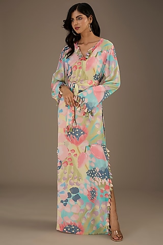 Multi-Colored Crepe Euphoria Digital Printed Kaftan by payal singhal