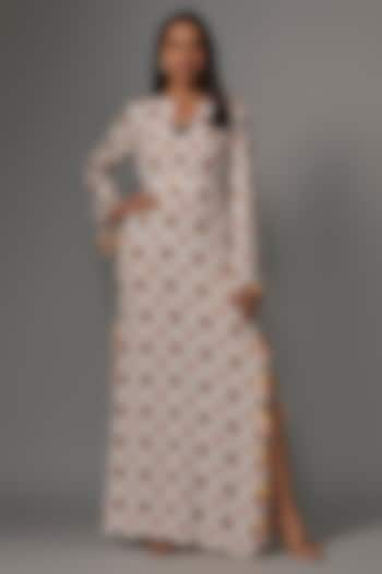 Ivory Crepe Digital Printed Kaftan With Belt by Payal Singhal at Pernia's Pop Up Shop