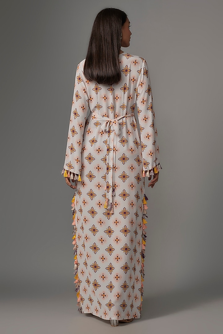 Ivory Crepe Digital Printed Kaftan With Belt by Payal Singhal at Pernia's Pop Up Shop