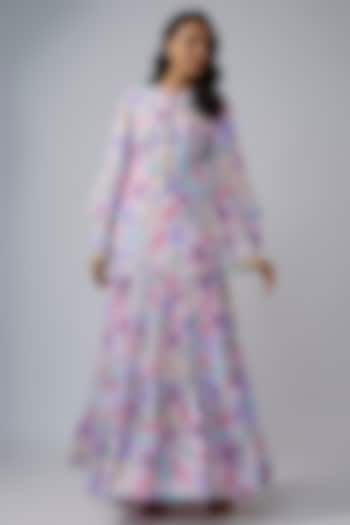 Pink-Lavender Art Georgette Printed Tiered Maxi Dress by Payal Singhal at Pernia's Pop Up Shop