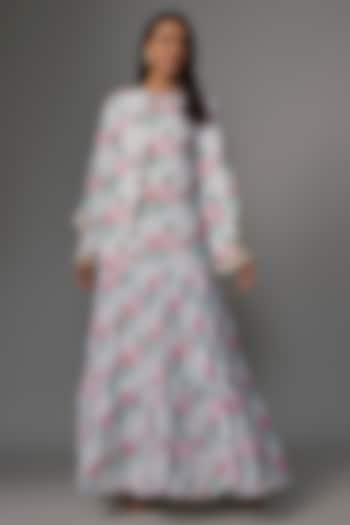 Pink Art Georgette Digital Printed Tiered Dress by Payal Singhal at Pernia's Pop Up Shop