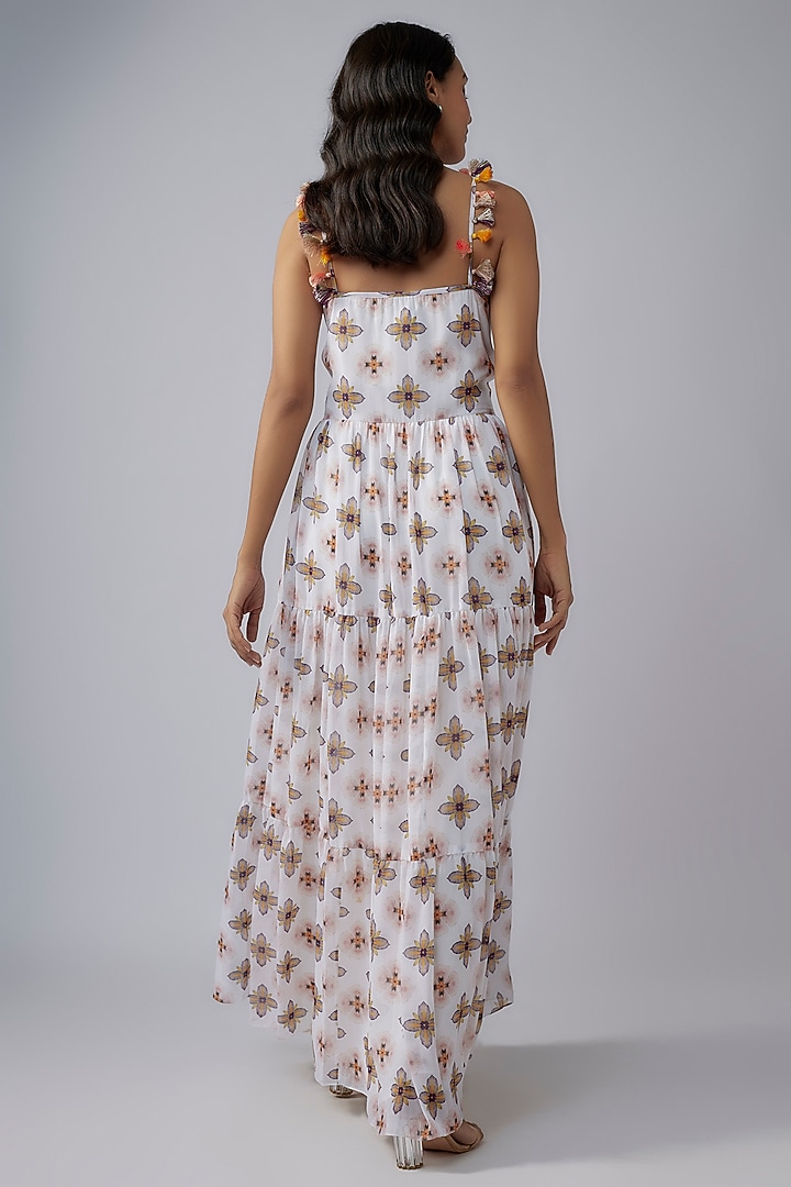 Ivory Art Georgette Printed Maxi Vacation Dress by Payal Singhal at Pernia's Pop Up Shop