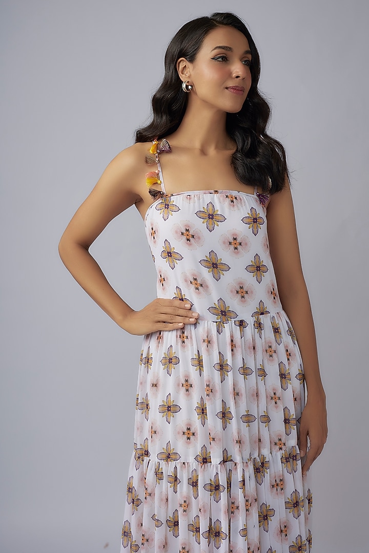 Ivory Art Georgette Printed Maxi Vacation Dress by Payal Singhal at Pernia's Pop Up Shop
