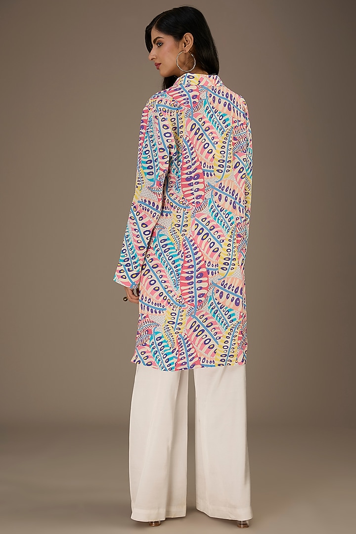 Blue Crepe Digital Printed Vacation Shirt Dress by Payal Singhal at Pernia's Pop Up Shop