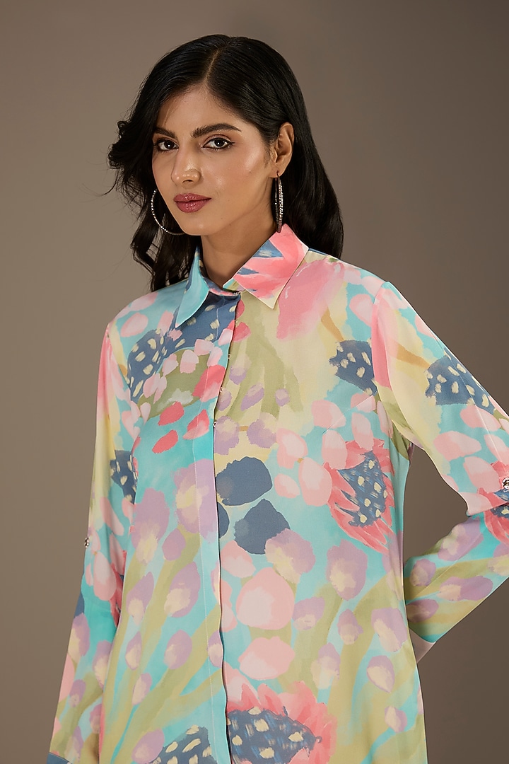 Multi-Colored Crepe Euphoria Digital Printed Vacation Shirt Dress by Payal Singhal at Pernia's Pop Up Shop