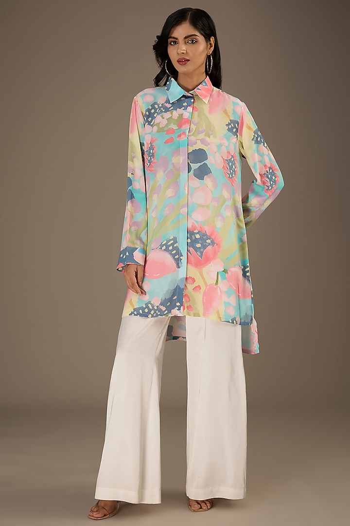 Multi-Colored Crepe Euphoria Digital Printed Vacation Shirt Dress by Payal Singhal at Pernia's Pop Up Shop