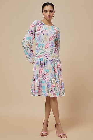 Baby Pink Lavender Crepe Printed Tunic by Payal Singhal