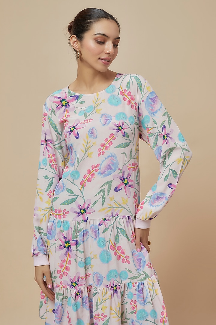 Baby Pink Lavender Crepe Printed Tunic by Payal Singhal at Pernia's Pop Up Shop