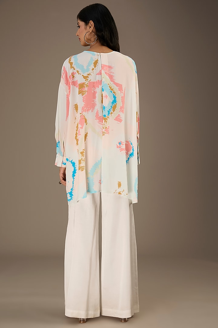 White Crepe Ikat Splash Digital Printed Tunic by Payal Singhal at Pernia's Pop Up Shop