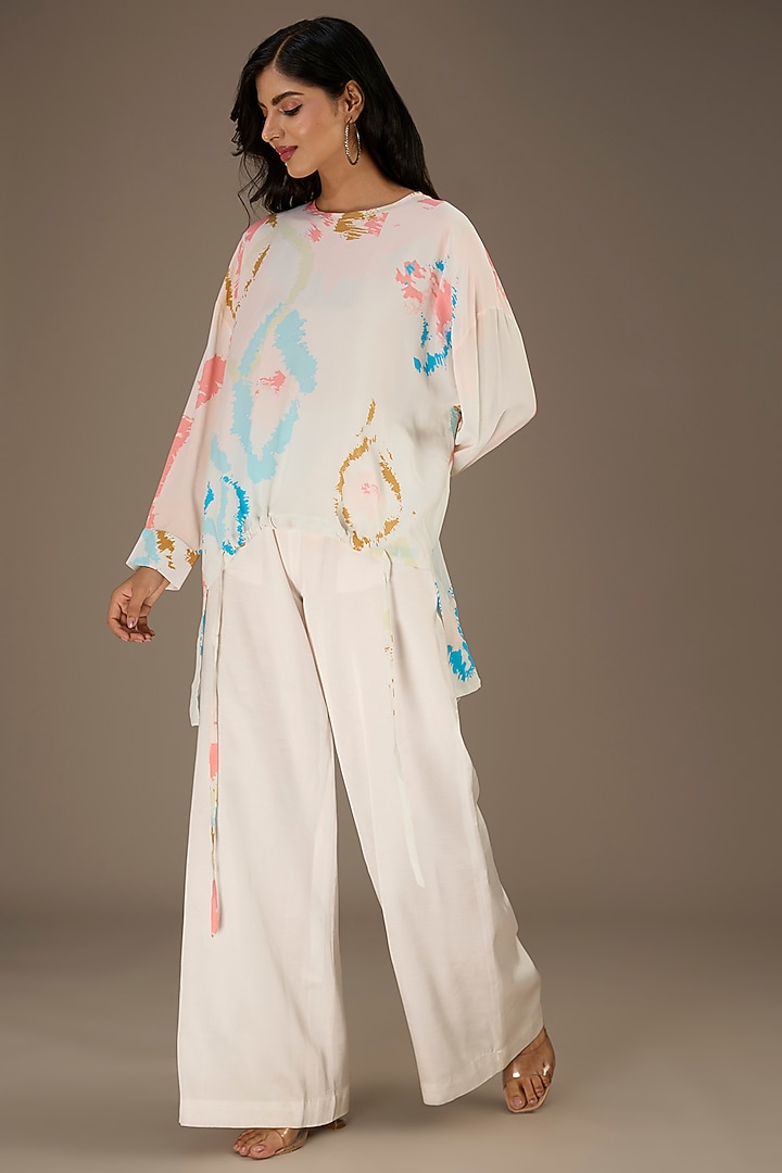 White Crepe Ikat Splash Digital Printed Tunic by Payal Singhal at Pernia's Pop Up Shop