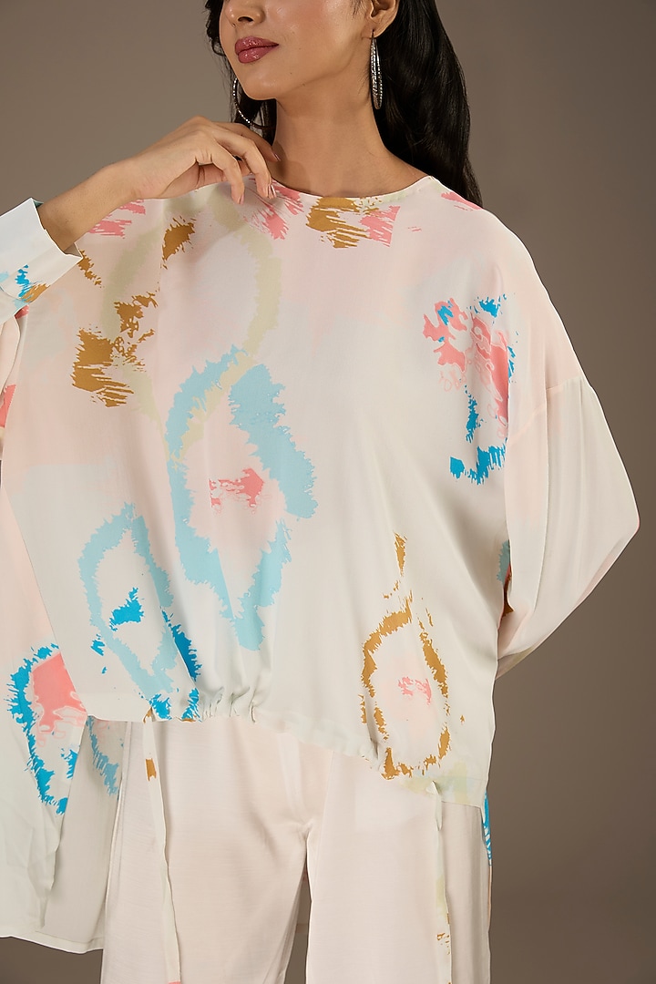 White Crepe Ikat Splash Digital Printed Tunic by Payal Singhal at Pernia's Pop Up Shop