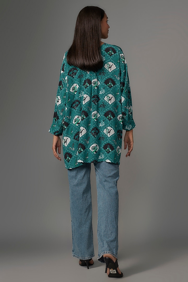 Teal Crepe Digital Printed Tunic by Payal Singhal at Pernia's Pop Up Shop