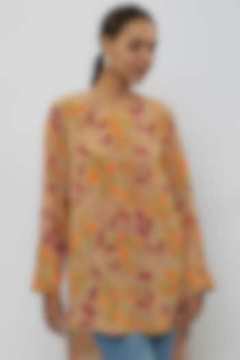 Brown Crepe Jaal Printed High-Low Tunic by Payal Singhal at Pernia's Pop Up Shop