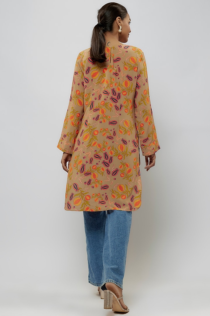 Brown Crepe Jaal Printed High-Low Tunic by Payal Singhal at Pernia's Pop Up Shop