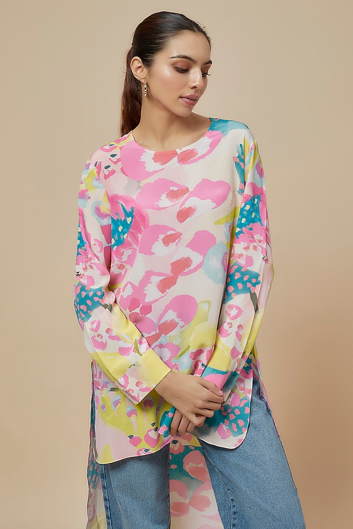 Multi-Colored Crepe Printed High-Low Tunic by Payal Singhal at Pernia's Pop Up Shop