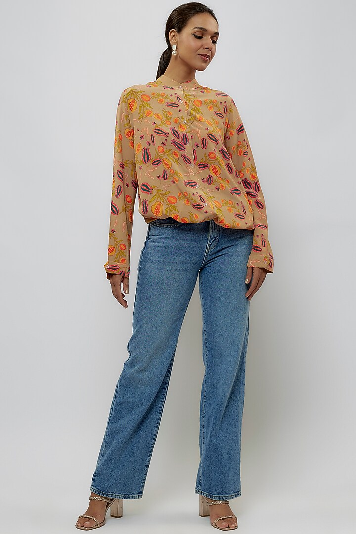 Brown Crepe Jaal Printed Top by Payal Singhal at Pernia's Pop Up Shop
