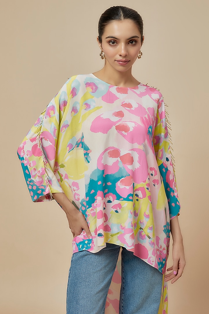 Multi-Colored Crepe Printed High-Low Tunic by Payal Singhal at Pernia's Pop Up Shop