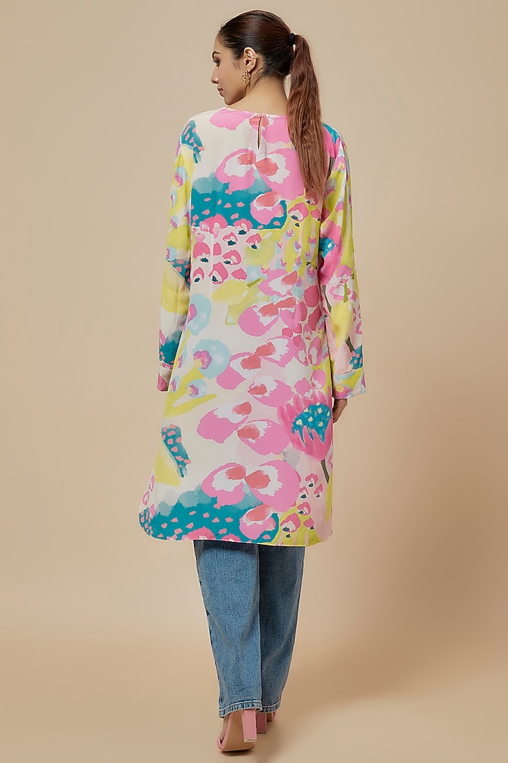 Multi-Colored Crepe Printed High-Low Tunic by Payal Singhal at Pernia's Pop Up Shop