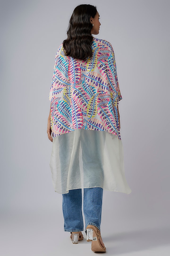 Blue Crepe & Organza Printed Tunic by Payal Singhal at Pernia's Pop Up Shop