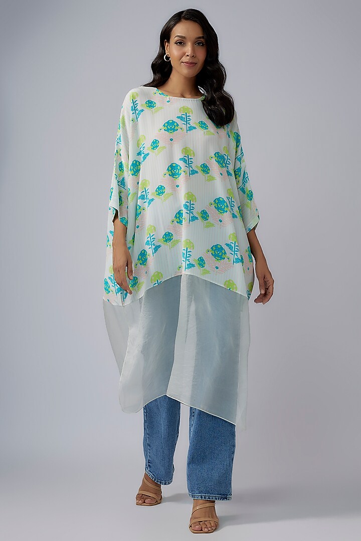 Green Crepe & Organza Printed Tunic by Payal Singhal at Pernia's Pop Up Shop