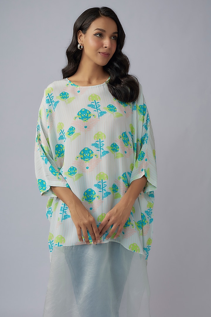 Green Crepe & Organza Printed Tunic by Payal Singhal at Pernia's Pop Up Shop